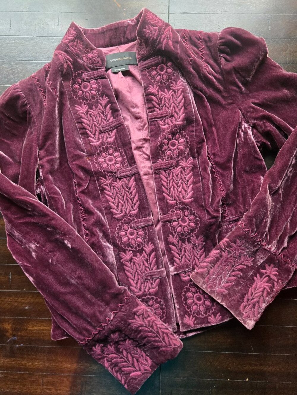 Vintage BCBG velvet plum purple embroidered jacket blazer s